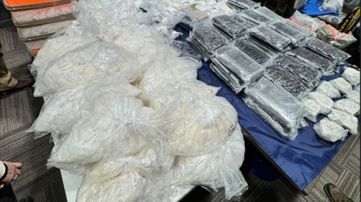 More than 164 pounds of powdered fentanyl and 200 pounds of methamphetamine were seized at homes in Tri-Cities on March 3, 2026. It was the largest seizure of illegal drugs in the history of the Eastern Washington District Attorney’s Office. Some of the drugs seized are shown.