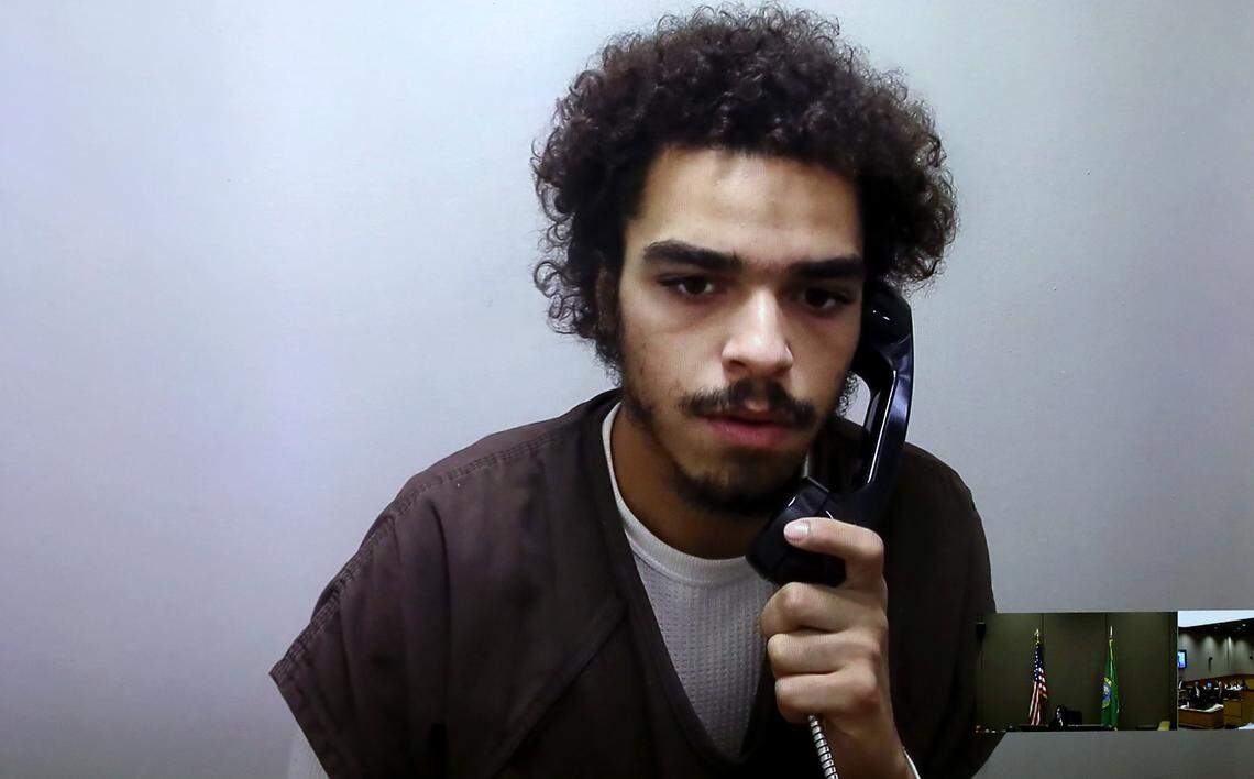 Marcell A. E. Cola appears in Benton County Superior Court on Oct. 3, 2024, via a video link in the ambush killing of 18-year-old Jatzivy Sarabia in Kennewick. 