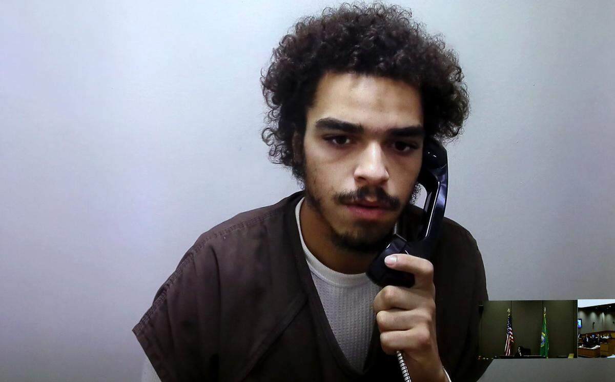 Marcell A. E. Cola appears in Benton County Superior Court on Oct. 3, 2024 via a video link from the jail in connection with the 2022 ambush killing of 18-year-old Jatzivy Sarabia in Kennewick.