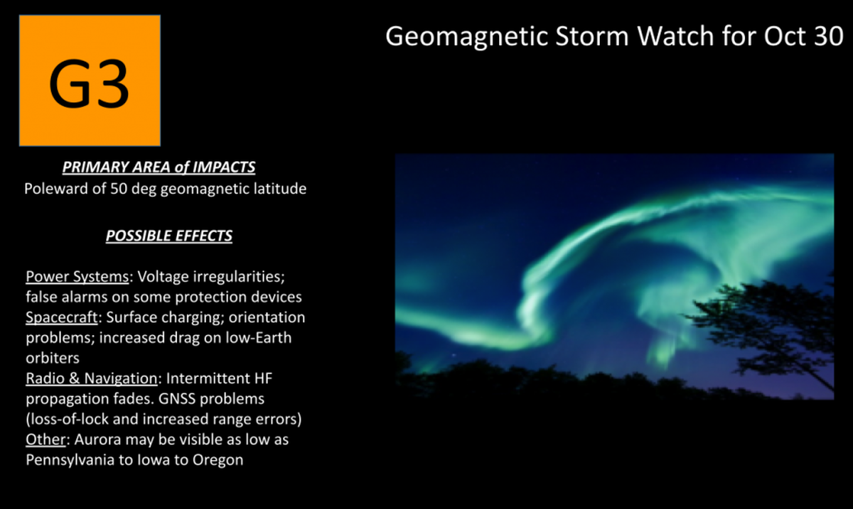 The northern lights may be visible across Washington state Saturday, Oct. 30.