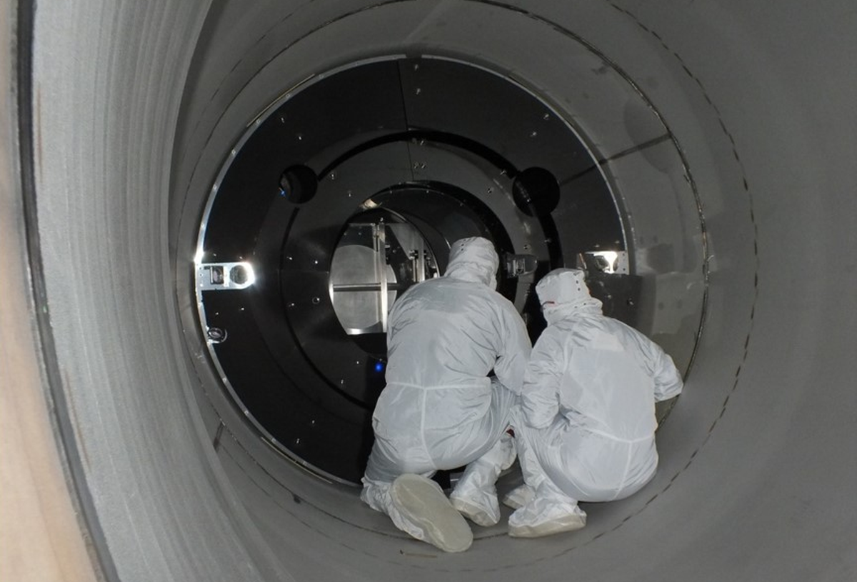 Scientists work on a past upgrade to the LIGO observatory in Louisiana, when both LIGO Hanford and its twin observatory in Louisiana were shut down for upgrades and maintenance.