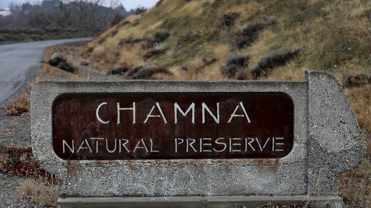 Sign at entrance to Chamna Natural Preserve on Carrier Road in Richland.