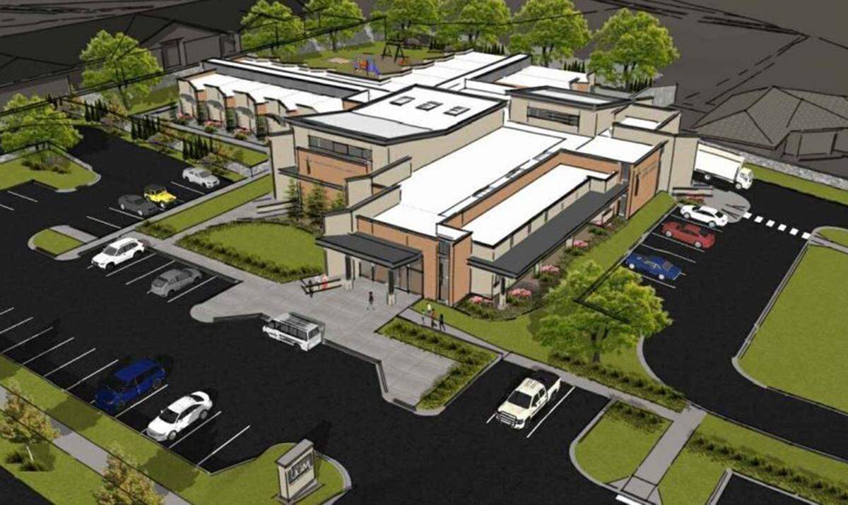 An artist rendering of the proposed new Tri-City Union Gospel Mission Women and Children’s Shelter building.