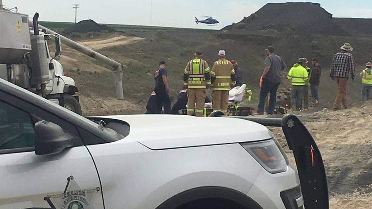 A worker, 32, is flown to a Tri-City area hospital Monday after being run over during drilling operations at a rock quarry south of Benton City.