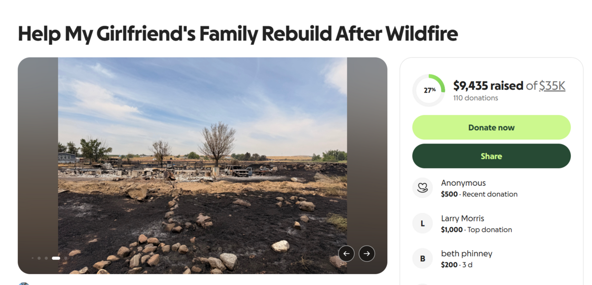 A GoFundMe was set up to help Sovrayn Theus’ girlfriend’s family after a devastating wildfire destroyed their home in Benton City.