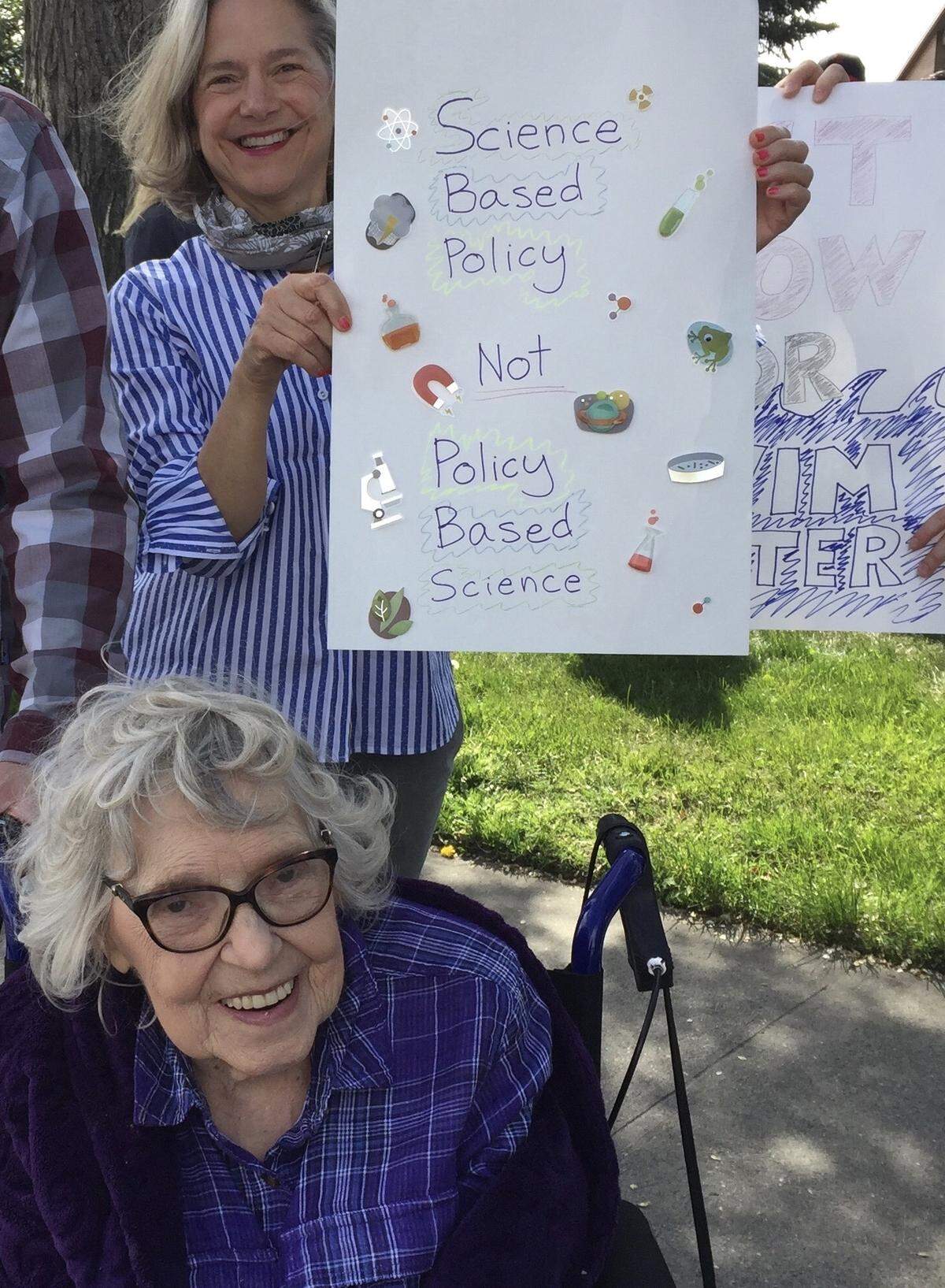 Shirley Miller with her daughter, Jennifer Miller Paci, at a local March for Science.