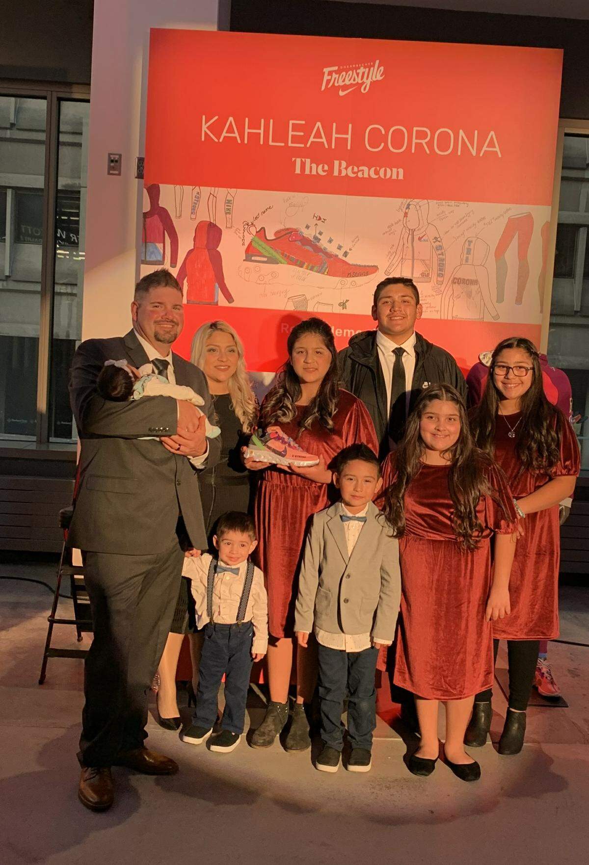 Kahleah Corona, parents Irma Corona and Doug Knisley and her six siblings attended the Nov. 8 auction of the Doernbecher Freestyle collection.