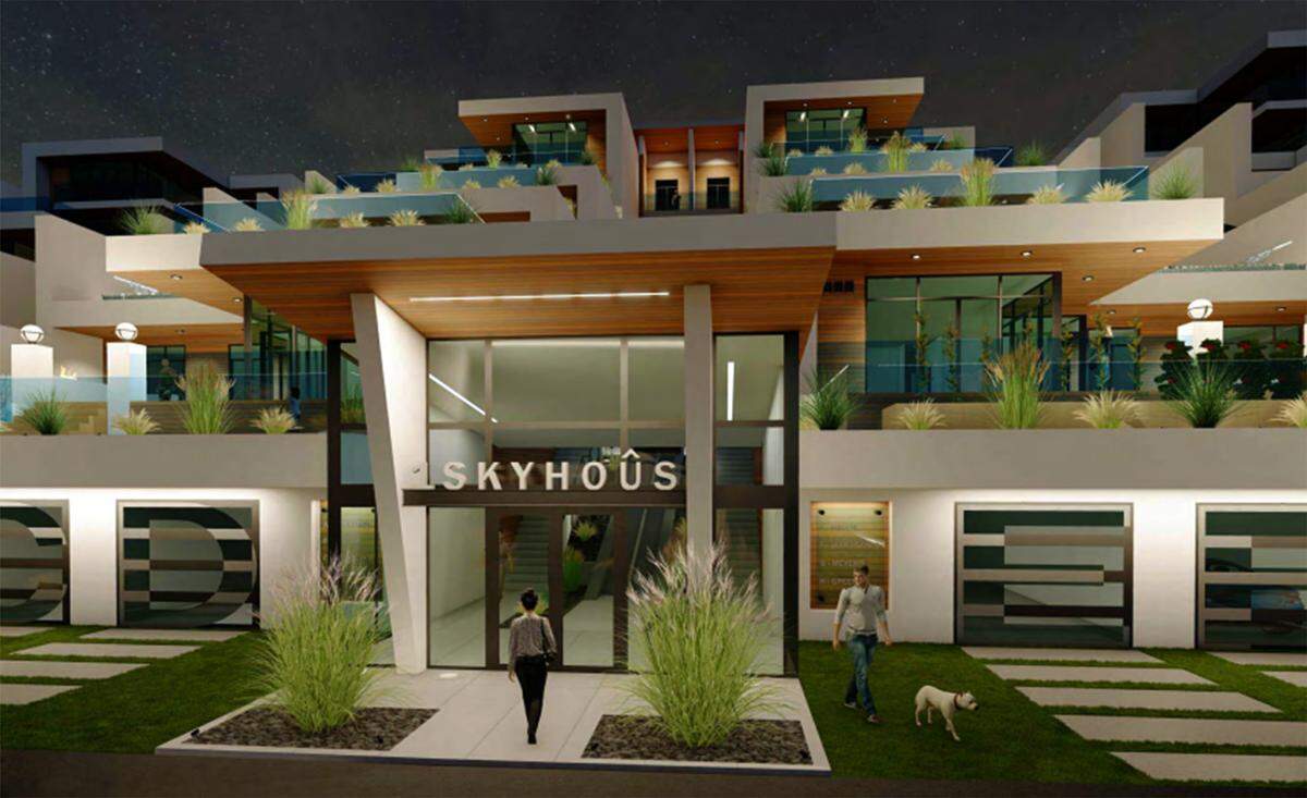 Sky Hoûs will offer ultra high end condos which feature their own patio pools and green spaces, with each building being serviced by an inclined elevator tram system that travels along the stairwell.