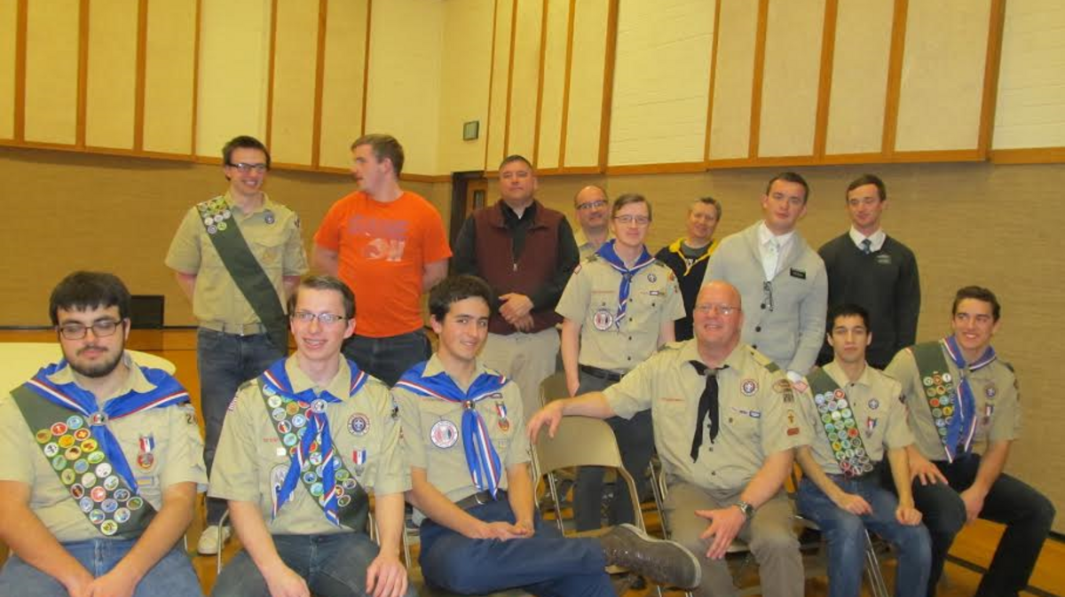 Blue Mountain Council Troop 240 at a recent Eagle Awards ceremony, where three scouts received Eagle Scout Awards.