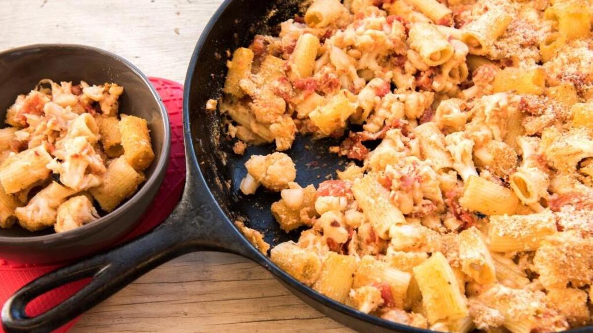 This Baked Pasta with Roasted Cauliflower and White Beans recipe from Alton Brown uses two cooking vessels, including the pasta pot.