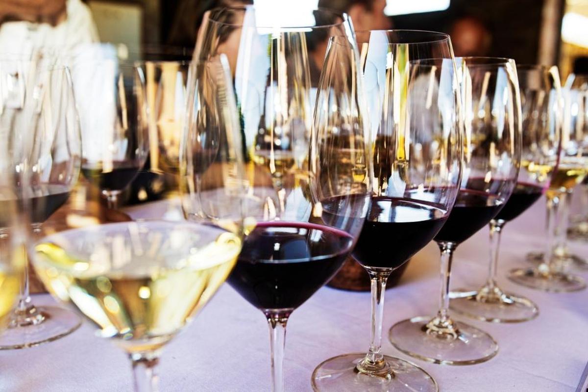 Red and white wines are ready for tasting.