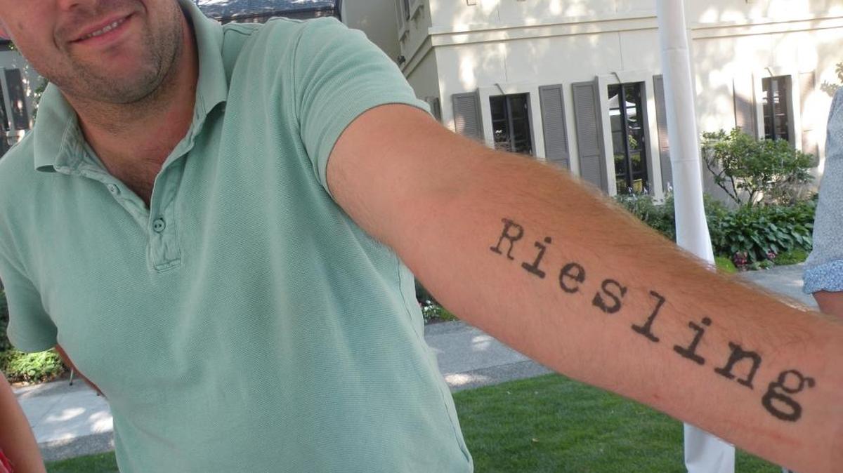 A winemaker shows his dedication to Riesling during the 2013 Riesling Rendezvous in Woodinville.