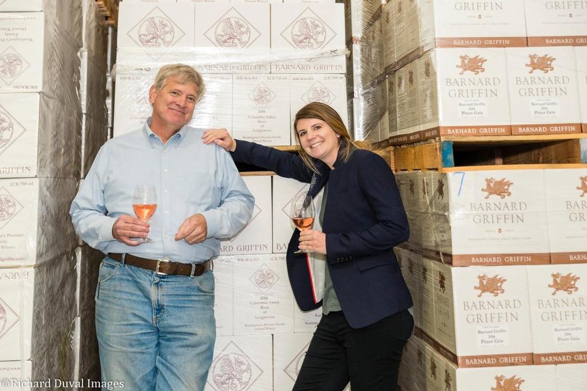 Rob Griffin, the dean of Washington winemakers, works in the cellar alongside daughter Megan Hughes, who has taken over the white wine program at Barnard Griffin Winery in Richland, Wash.