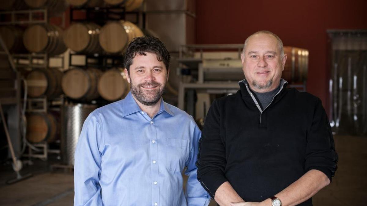 Chris Peterson, left, and Marty Taucher are the owners of Avennia, one of Washington’s most acclaimed young wineries. The winery is in Woodinville.