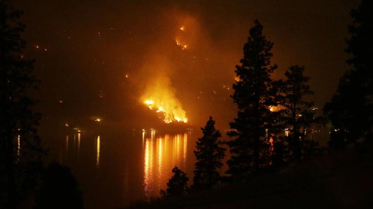
Timber burns in the First Creek fire near lakeside structures on the western shore of Lake Chelan late Aug. 17 near Chelan.
