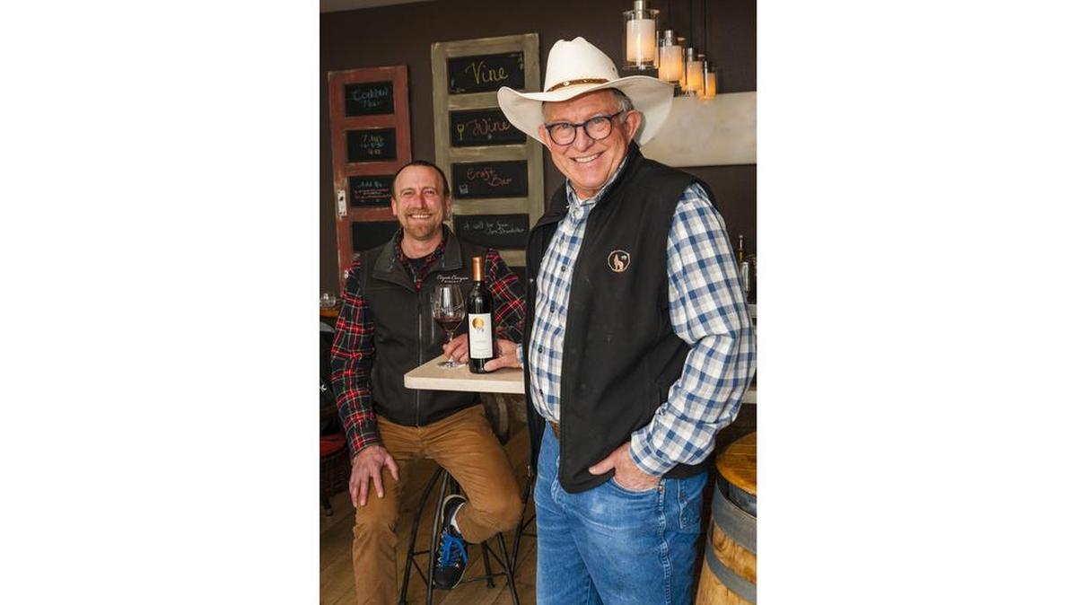 Winery owner Mike Andrews grows grapes in the Horse Heaven Hills for his winemaker, Justin Michaud, at Coyote Canyon Winery in Prosser, Wash. They teamed up to produce a Sangiovese that was voted as best of show at the seventh annual Cascadia International Wine Competition in Richland, Wash.