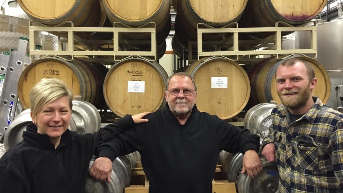 Rene Brons, her father, Calvin Schmidt, and her son, Duncan Brons, form the winemaking team at Schmidt Family Vineyards near Grants Pass, Ore.