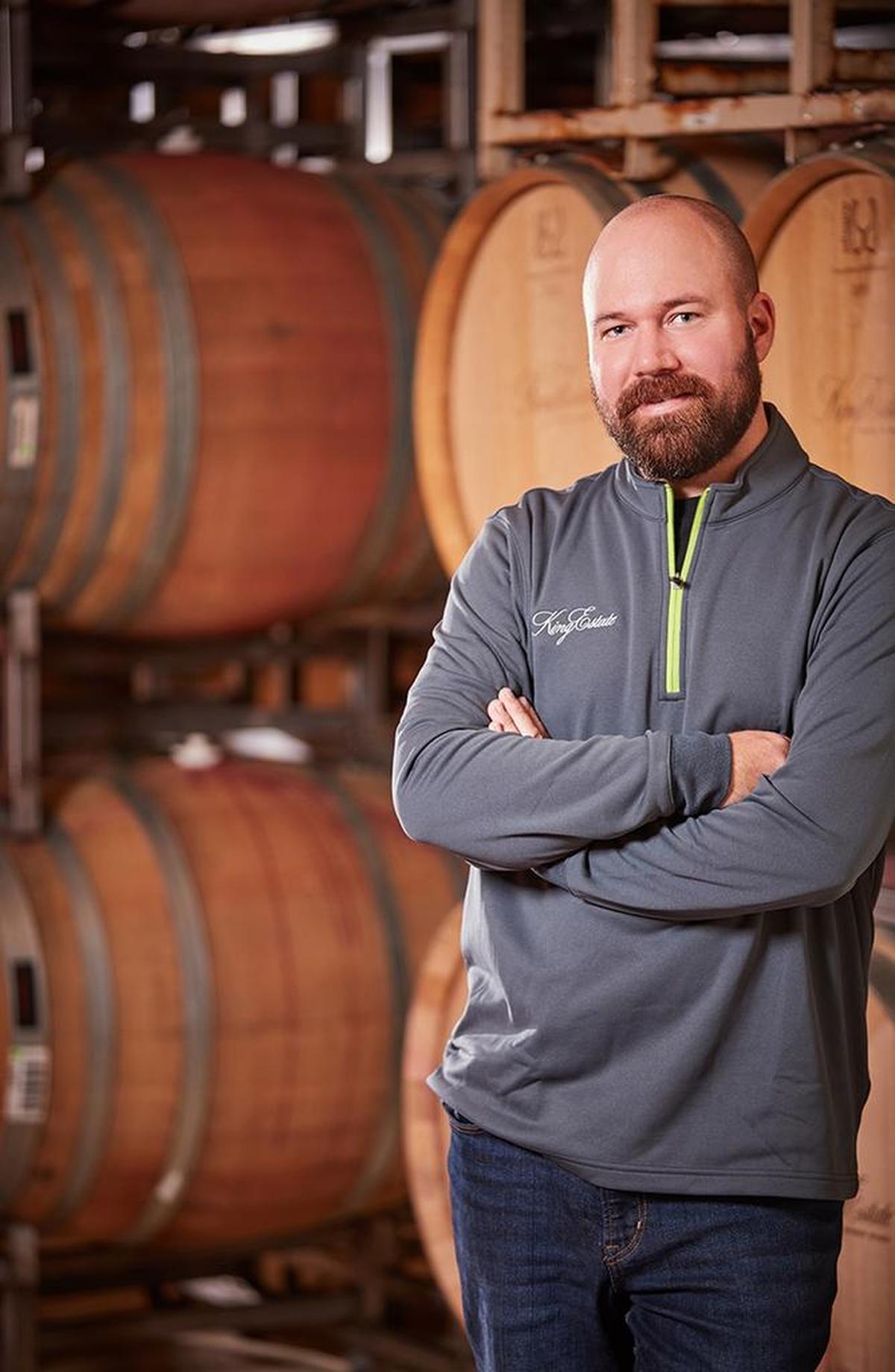 King Estate winemaker Brent Stone, with a science background at Washington State University and the University of Arkansas, helps oversee an annual production of Pinot Gris that now reaches 200,000 cases.