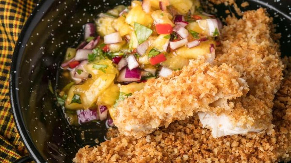 It’s good to have an instant-read thermometer on hand to gauge the doneness of the chicken for this Oven-Baked Chicken Tenders with Pineapple-Apricot Salsa. Or you can just cut into one piece to tell whether it’s cooked through.