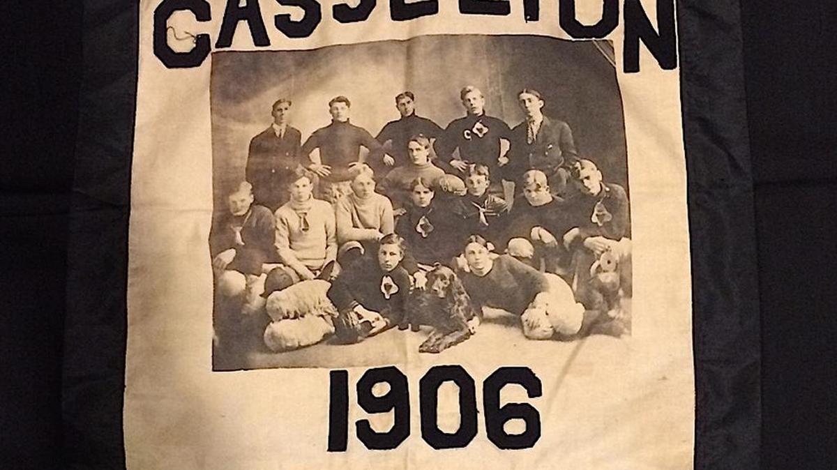 Someone in the small North Dakota town of Casselton made this pillow cover commemorating its early 20th century high school football team.