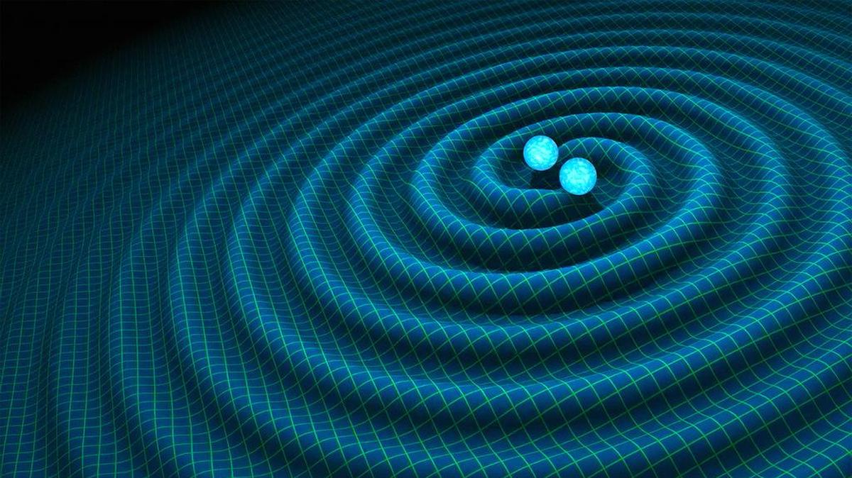 This is artist R. Hurt’s impression of gravitational waves generated by binary neutron stars.