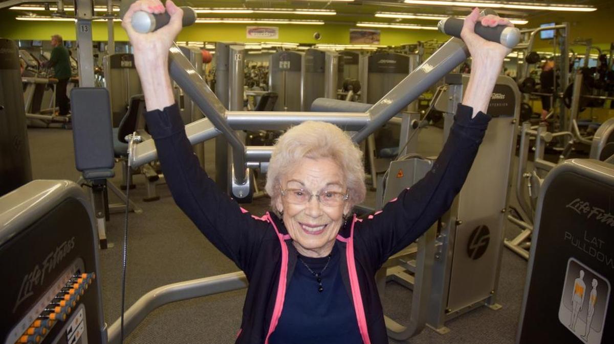 “I had the lift set at 30 pounds, but I changed it to 40,” said 96-year old Hazel Gallacher as she reset the machine for her repetitions at Kennewick’s Hansen Fitness. “It was too easy.”