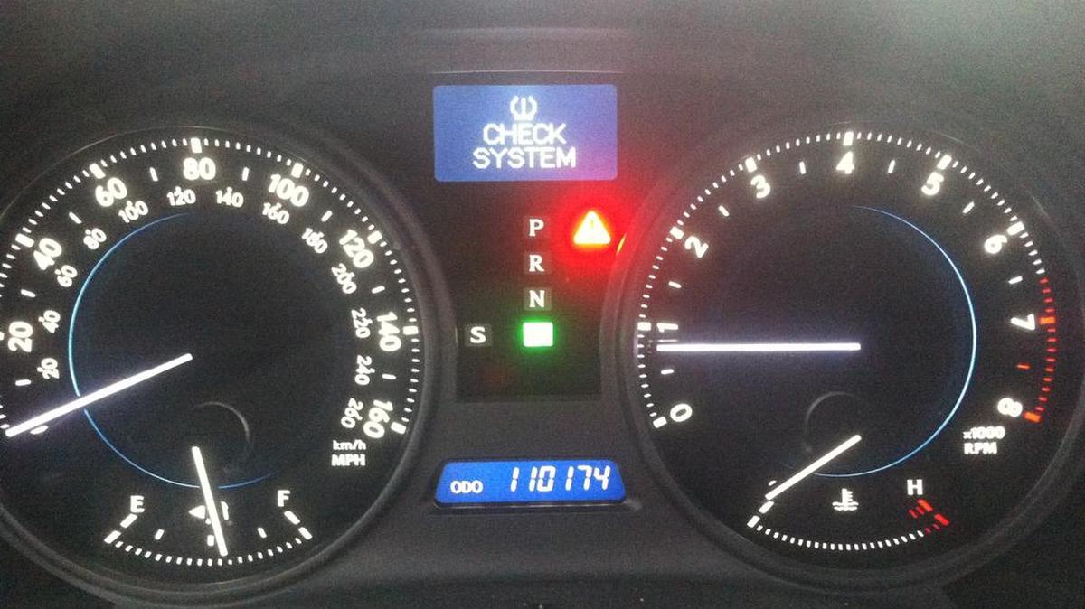 The dashboard on Lucy Luginbill’s vehicle indicates there is a problem.