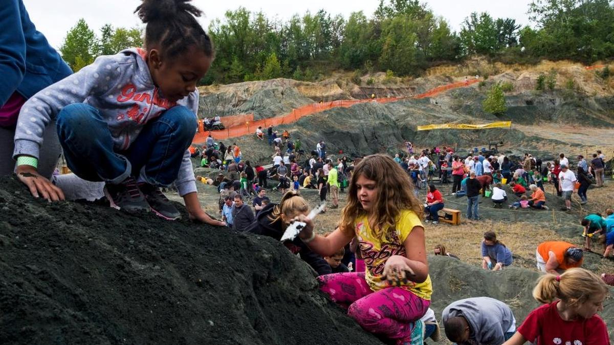 Young diggers participate in the fourth annual community fossil dig at the Inversand quarry site in Mantua Township, N.J.