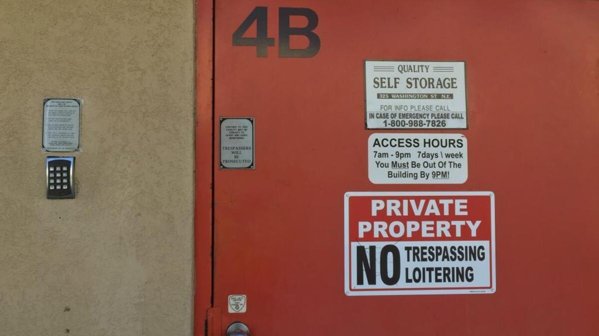 The storage facility door at Quality Self Storage in Olympia, where WSU researchers had stored a hard drive containing sensitive information for over 1 million people. The hard drive was in a small safe inside a locker that WSU was renting. The locker was broken into and the safe stolen.