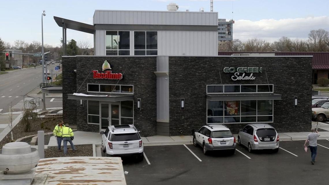 Taco Time and Go Green Salads as seen from the patio of Dupus Boomers in a new restaurant development near the intersection of George Washington Way and Swift Boulevard in Richland. Both will be open from 10 a.m. to 9 pm. every day and join a Jimmy John’s that recently opened in the same building.