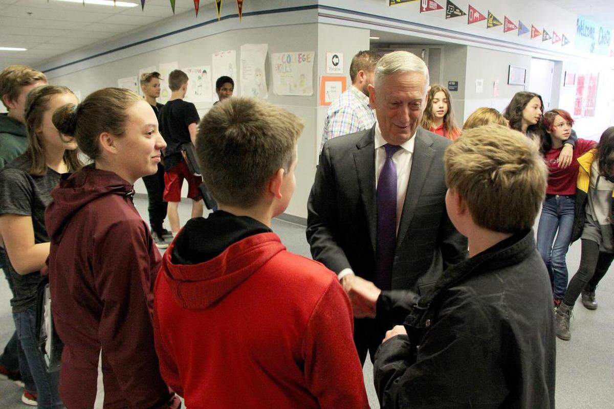 November 17, 2018 - James Mattis, U.S. secretary of defense, visited Chief Joseph Middle School in Richland on Friday. Mattis grew up in Richland and attended the school.