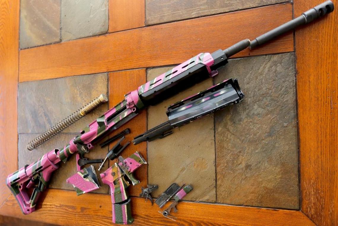 Debbie Lentz’s AR-15 that she carved up Monday into 22 pieces.