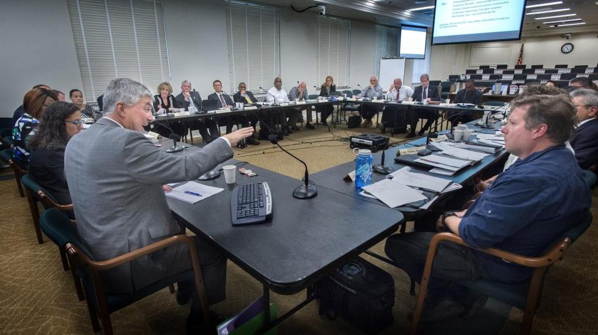 Tom McBride, Wa. Association of Prosecuting Attorney, explains of police officer use of force rule during a joint legislative task force on Washington's police use of deadly force laws in the John O'Brien Building at Olympia on Tuesday, Sept. 13, 2016.