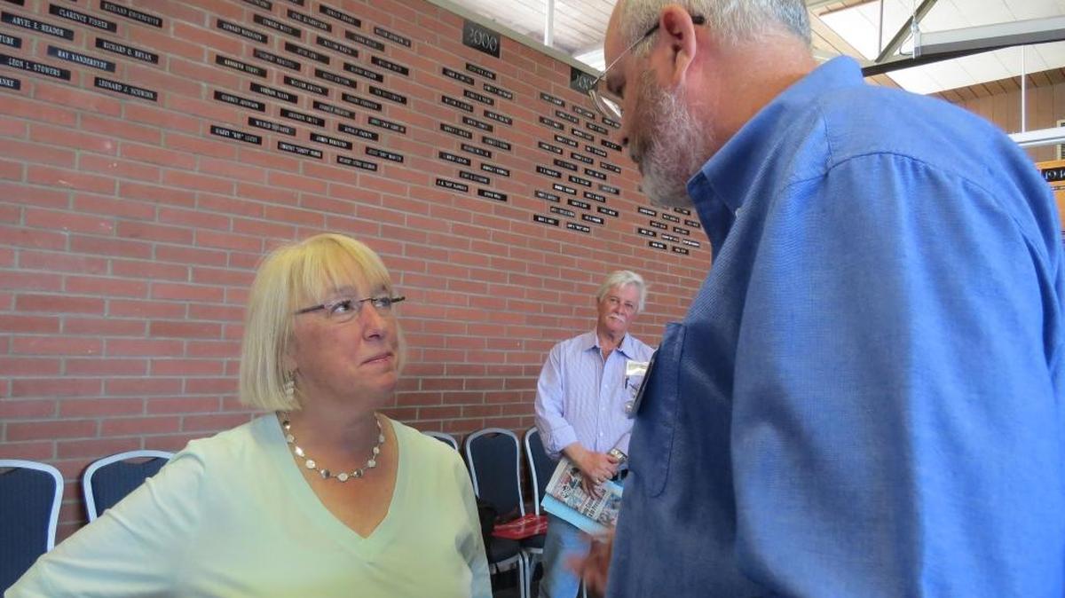 U.S. Sen. Patty Murray rallied Democrats in Pasco Sunday to get out the vote. After the event, she talked with Doug McKinley, right, who is challenging U.S. Rep. Dan Newhouse, R-Wash., as Gary Downing, who is challenging state Rep. Terry Nealey, R-Dayton, watched.