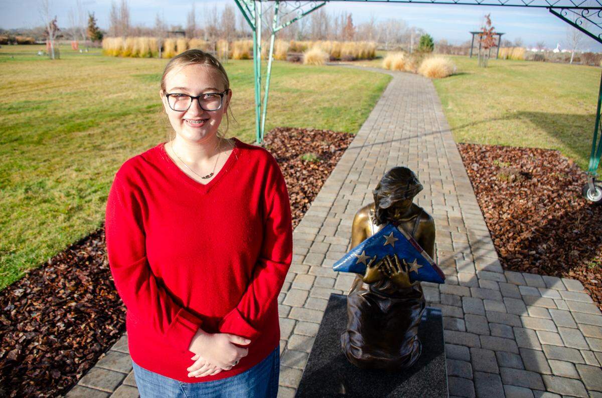 Alexandra McColley, a 17-year-old member of American Heritage Girls, says her interactions with Gold Star families lit a passion in her heart. She commissioned a bronze statue of a mother to install at Sunset Gardens in Richland.