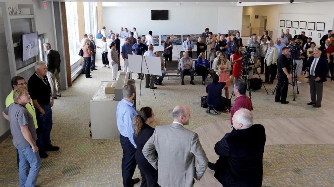 
Guests gather in the new concourse at Tri-Cities Airport during Tuesday’s grand opening ceremony. The concourse and baggage claim area will open for public use on Sept. 10. The improvements are part of the $41.9 million expansion and renovation of the Pasco airport. See a video at www.tricityherald.com.

