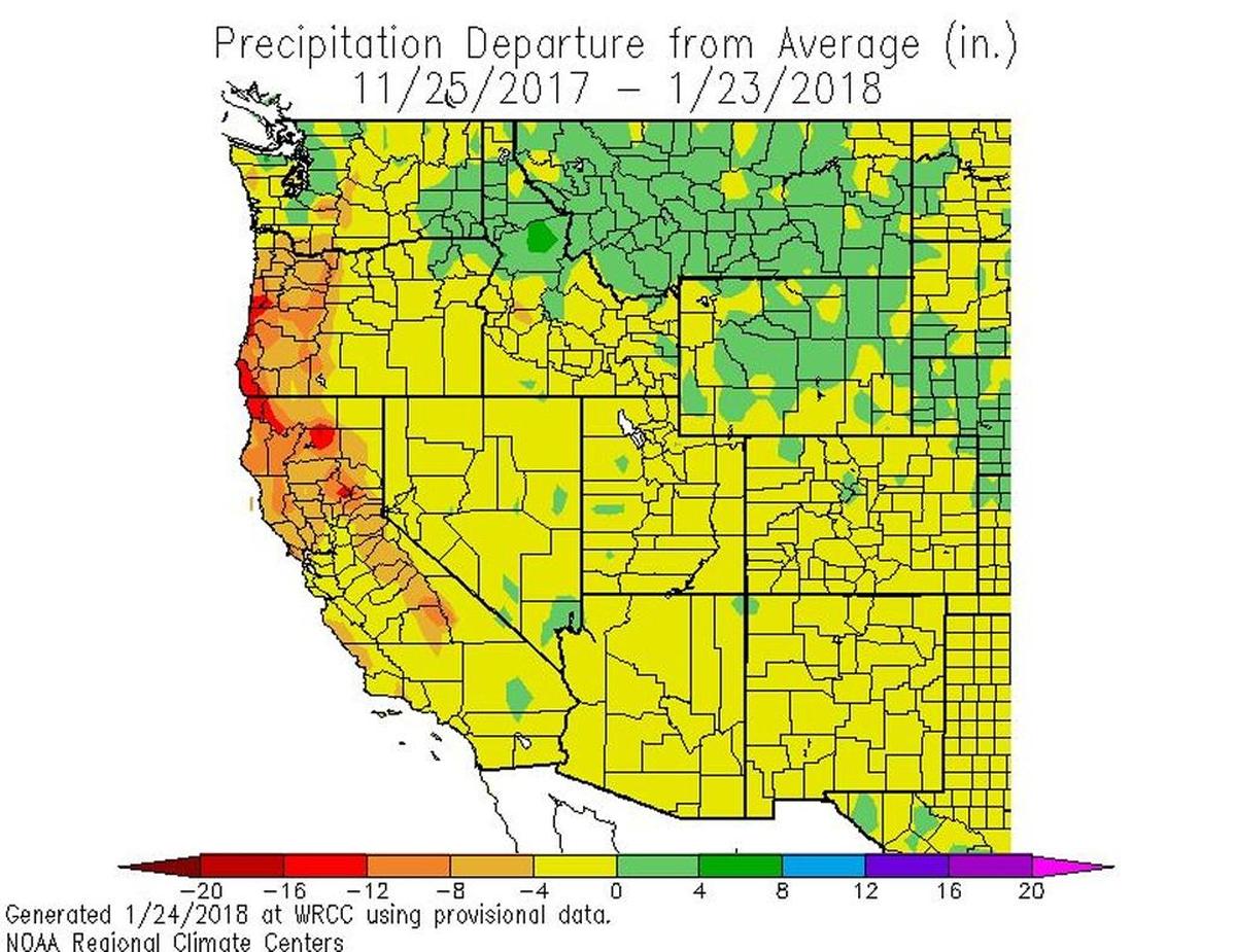 The Washington Cascades have been receiving more precipitation than the Oregon Cascades this winter.