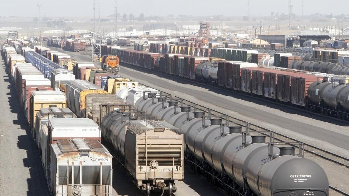 Locomotives and freight cars move in the BNSF Railway hump yard near North Fourth Avenue in Pasco.