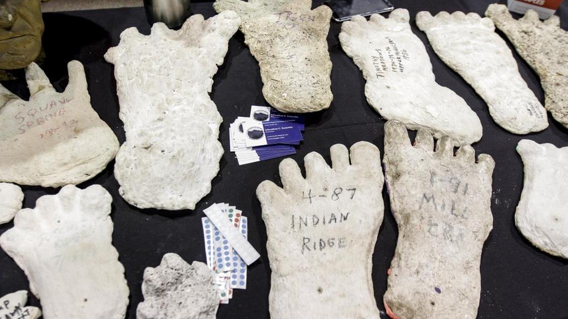 Foot castings of Sasquatches out on display during the International Bigfoot Conference at the Three Rivers Convention Center in Kennewick in 2017. The conference returns to the Tri-Cities Aug. 31 to Sept. 2.