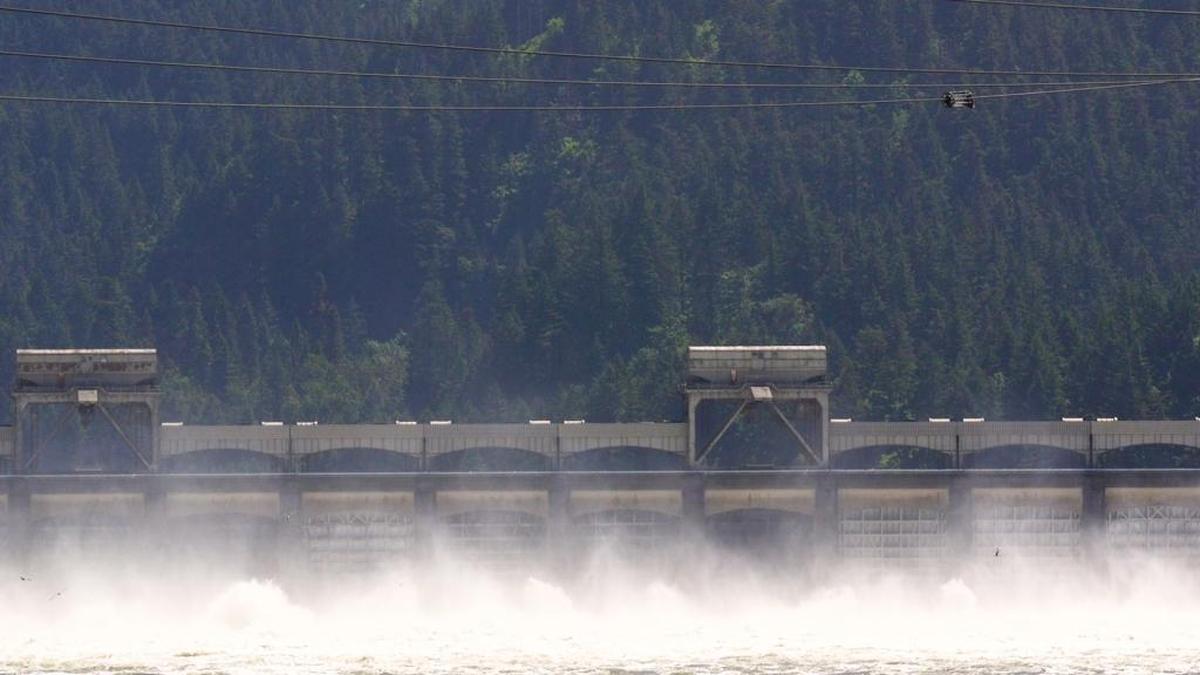Bonneville Dam east of Portland, the first federal hydroelectric dam salmon encounter on their journey home from the Pacific.
