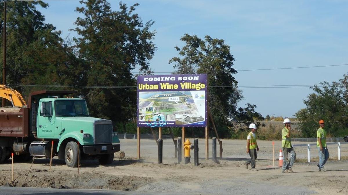 Banlin Construction of Kennewick will build the Port of Kennewick’s Columbia Gardens Urban Wine & Artisan Village. Above, workers from 2F Construction work on streetscape improvements ahead of construction of the main buildings.