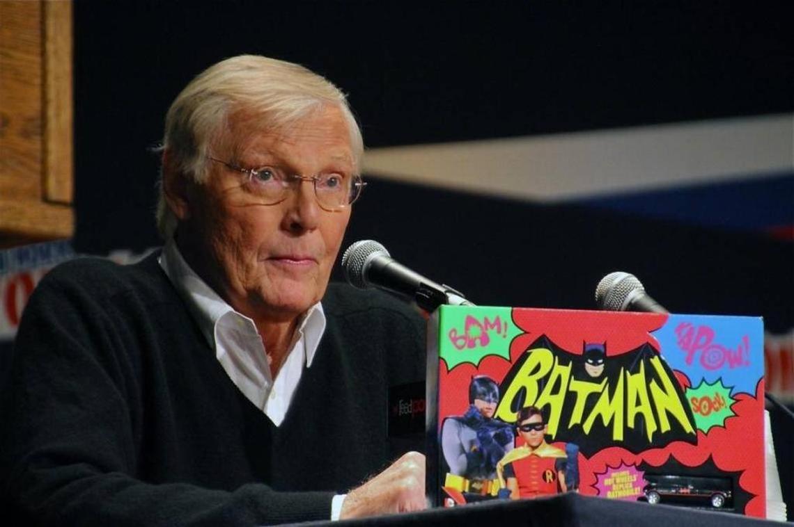 In this Oct. 9, 2014, photo provided courtesy of Warner Bros. Home Entertainment, Adam West, speaks on a panel about “Batman: The Complete Television Series - Deluxe Edition” DVD at Comic Con in New York.