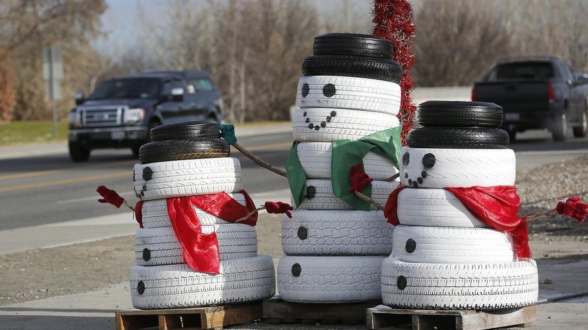 This trio of “tired” snowmen may be worn out from many miles of going down the road but are now spreading holiday cheer to passing motorists on West Van Giesen Street in West Richland. Christy Hutchinson, the owner’s wife of West Richland Auto Repair, said she looked on the Pinterest website for ideas to recycle used tires at the business and came up with the plan for the holiday decorations.