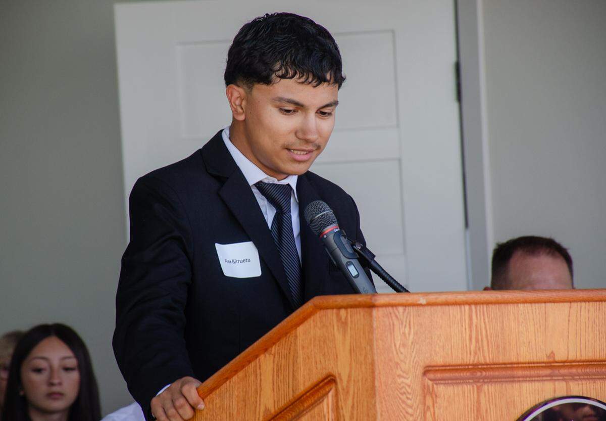 Chiawana High School junior Alex Birrueta speaks about the impact his former construction teacher John Marshall had on he and his classmates.