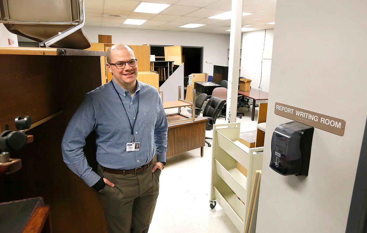 Zach Ratkai, Pasco’s administrative and community services director, stands in a section of the former Pasco Police Department at city hall. The rooms, currently used for storage, are included in a $1.2 million renovation of the former school building built in 1922. Watch a video at: tricityherald.com/video