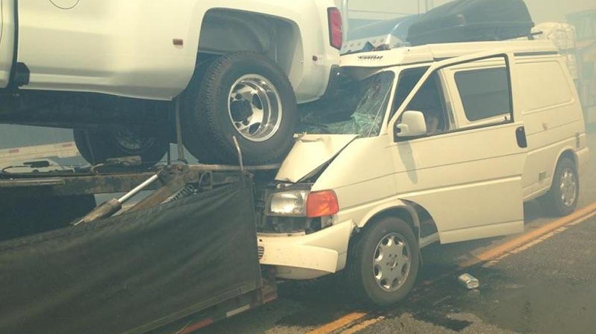 Only minor injuries were reported when a van ran into the back of a semi trailer as smoke limited visibility in Interstate 82 Monday.