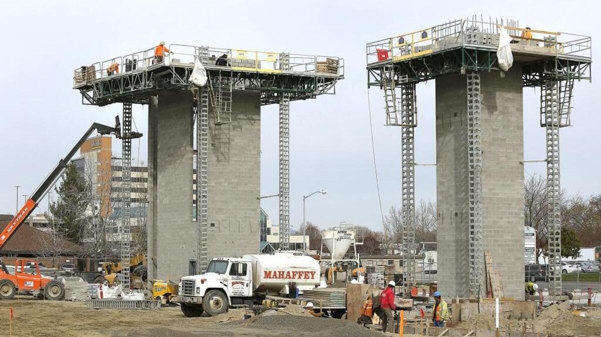 Two concrete block columns, apparently for the elevator shaft and stairwells, sprout Tuesday from the middle of the new three-story Richland city hall building construction site. The $18.5 million 40,000-square-foot building will consolidate city offices now in three aging buildings for about 90 employees. It's expected to open in spring 2019 at 625 Swift Ave, near the Federal Building parking lot. Leone & Keeble General Contractors of Spokane is the general contractor.