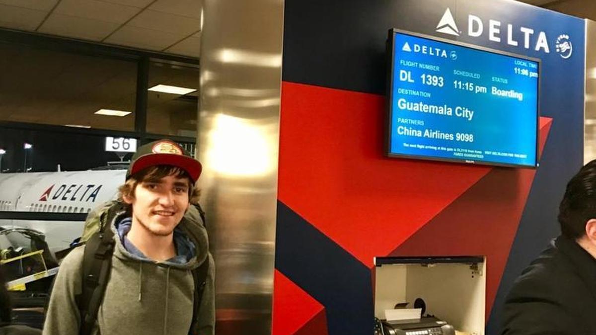 Dallen Young, 21, who grew up in the Tri-Cities and Spokane, died on April 7 while traveling in Central America. He’s shown before boarding his flight to Guatemala City in March. His family is working to bring his body home.