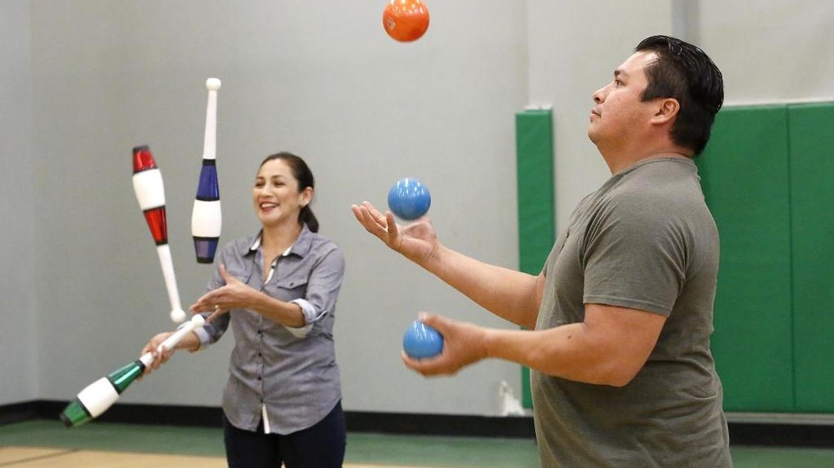 Circus performer Walter Chimal of Pasco and his sister Miriam Chimal demonstrate the juggling skills they’ll use during their Wednesday performance for the Retired and Senior Volunteer Program of Benton and Franklin Counties, being held at the Carousel of Dreams. The family has a long circus tradition. Watch a video at tricityherald.com/video