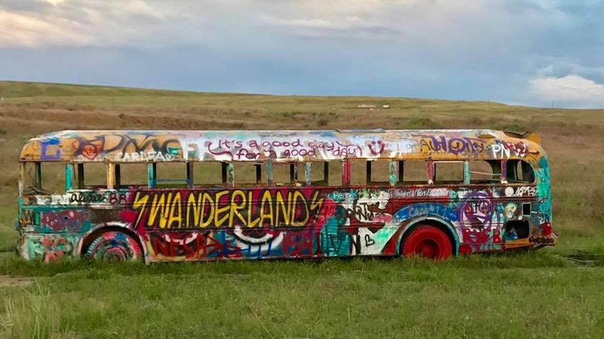 “Wanderland” recently appeared on the old school bus that’s often used as a photo prop for travelers to Palouse Falls and Washington State University Pullman.